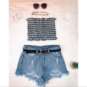 Gingham Ruched Tube Top